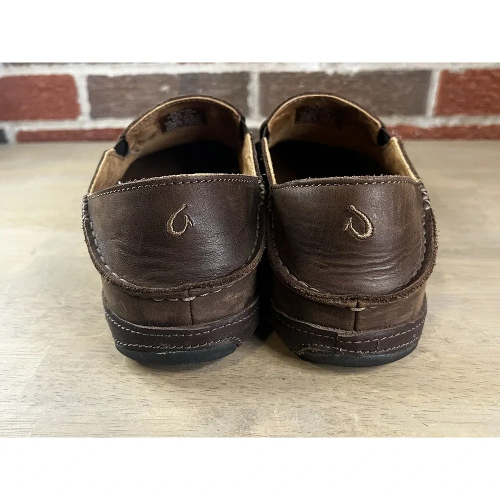 OLUKAI Moloa Slip On Men's Size 10 Brown Leather Nubuck Shoes 10128-6348